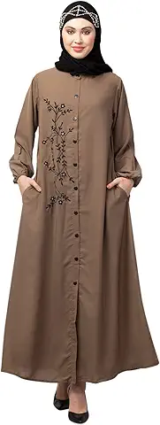 Khaki Front-Open Embroidered Abaya